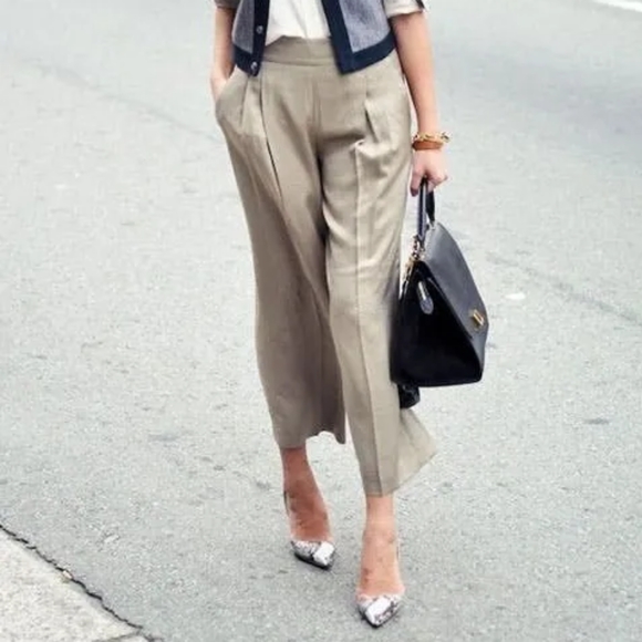 BCBGMaxAzria Pants - BCBGMaxAzria. Cropped Wool Wide Leg Dress Pants. Collin. Beige. Size 4